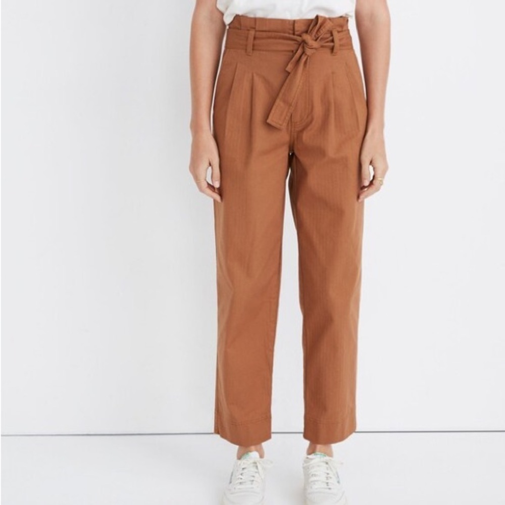 Madewell Herringbone Paperbag Pants Womens 27 Camel Tan
